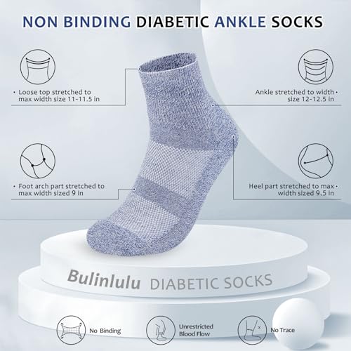 Bulinlulu Diabetic Socks for Men Women,6 Pairs Non Binding Ankle Diabetic Socks for Women Men Size 9-12 10-13(Dark-Large)