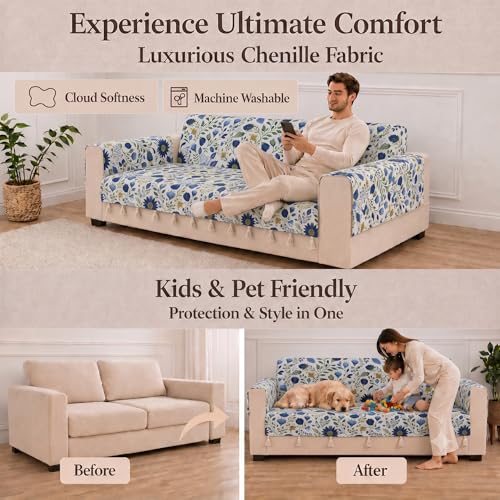 Image of STITCHNEST 'Eden Weaves Collection Series' 2 Seater Sofa Cover | Full Coverage with Armrest Pockets | Elegant Woven Fabric, Decorative Tassels, Washable & Durable for Modern Living