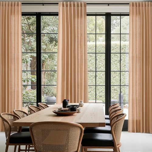Image of Nanspring Extra Long Linen Curtains 132 Inch for Living Room Camel
