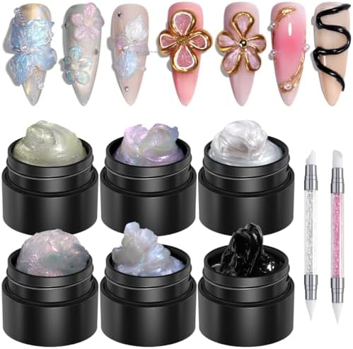 Fcozpjk Solid Builder Gel Kit, 6 Colors Iridescent 3D Sculpture Gels Nails