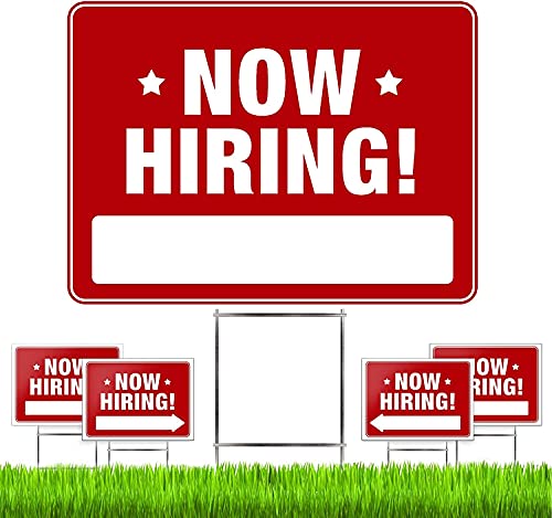 Now Hiring Signs (5 Pack) â€“ Premium LARGE 24â€ x 18â€ Now Hiring Signs for Business and Stores with Stakes â€“ Pro Double-Sided Help Wanted Signs with Directional Arrows & Heavy Duty Yard Sign Stakes