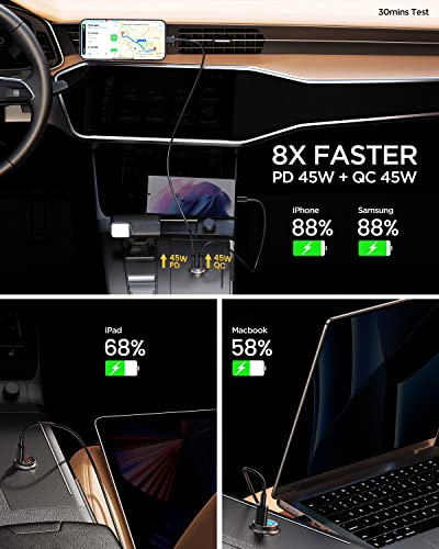 90W Usb-C Car Charger,[Super Mini Metal] Usb C Car Charger Fast Charging Adapter Pd+Qc3.0 Dual Port Mrglas Type C Car Cigarette Lighter Usb Charger Compatible Iphone 14 13 Pro Max Ipad Samsung Macbook #TOP4