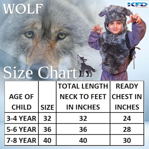 Image of Kaku Fancy Dresses Fleece Wolf Wild Animal Costume For Kids - Grey, 5-6 Years | Animal Fancy Dress For Boys & Girls