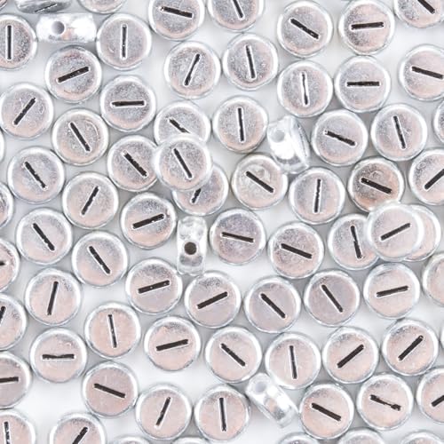 Yiizzxin 4x7mm Silver Acrylic Alphabet Letter I Beads 200pcs for Bracelets