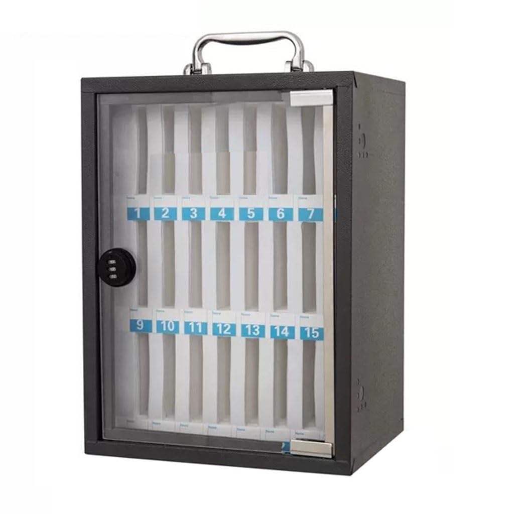 Generico Scatola Porta cellulari, Scatola Porta cellulari in Acciaio Inox da Parete con Maniglia e codice per scuole, fabbriche e aziende (Nero, 24)