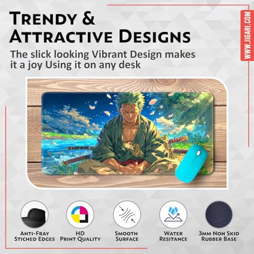 Image of Anime Theme Printed XL Extended Stich Edge Mousead | Smooth Surface Gaming Mousepad with Anti-Slip Rubber Base | 3mm Thick - 11 x 23 Inch (One Piece (P102))