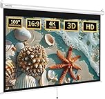 WASJOYE Écran de Projection Manuel - Universal 100" Toile Videoprojecteur Enroulable Rétractable, Projector Screen avec Verrouillage Automatique, Hauteur d'Ecran réglable, Lunette Noire Masquée