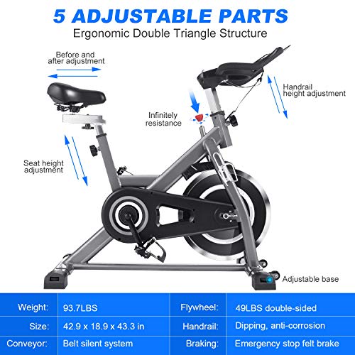 FUNMILY Indoor Cycling Bike - Stationary Exercise Bikes with Comfortable Adjustable Seat Cushion & LCD Monitor for Cardio Home Workout, 49 LBS Flywheel - Home Fitness Guru FUNMILY Indoor Cycling Bike - Stationary Exercise Bikes with Comfortable Adjustable Seat Cushion & LCD Monitor for Cardio Home Workout, 49 LBS Flywheel - Image 3