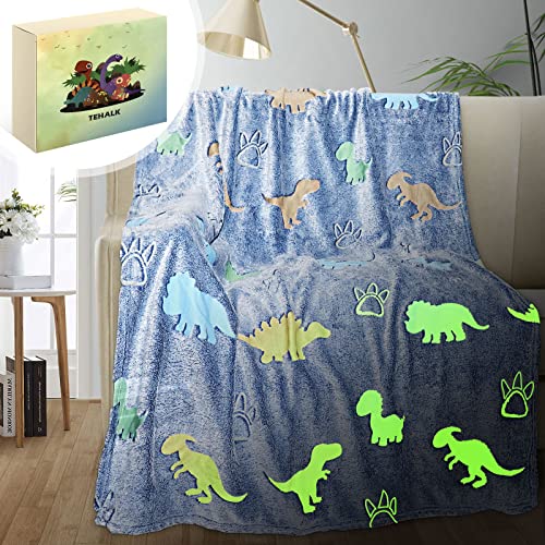 Image of Dinosaur Blanket for Boys, Glow in The Dark Blanket for Kids, Kids Blanket for Boys, Toddler Blanket for Boys, Dinosaur Gifts for Boys /Kids, Soft Fleece Blanket, Birthday Gifts 50 inchx60 inch+Gift Box