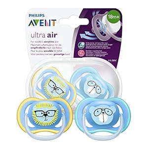 Philips Avent ultra air Schnuller – 2er Pack, BPA-freier, atmungsaktiver Schnuller für Babys ab 18 Monaten, inklusive Transport- und Sterilisationsbox, Löwe/Bär (Modell SCF349/14)