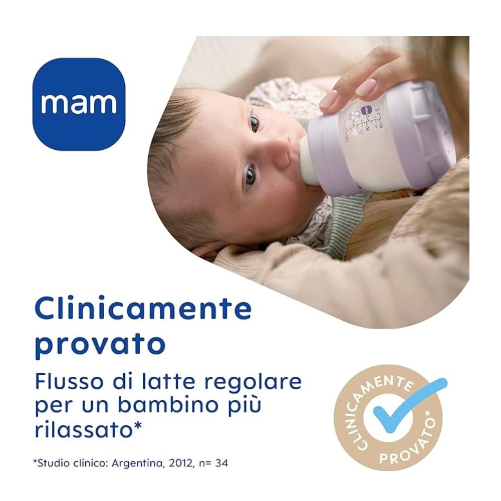 MAM Butelka do karmienia Easy Start, 2 butelki dla niemowląt, 0-4 miesiące, 160 ml, 1 na 0+ miesięcy, silikonowy smoczek SkinSoft, Bio-okrągły, różowy