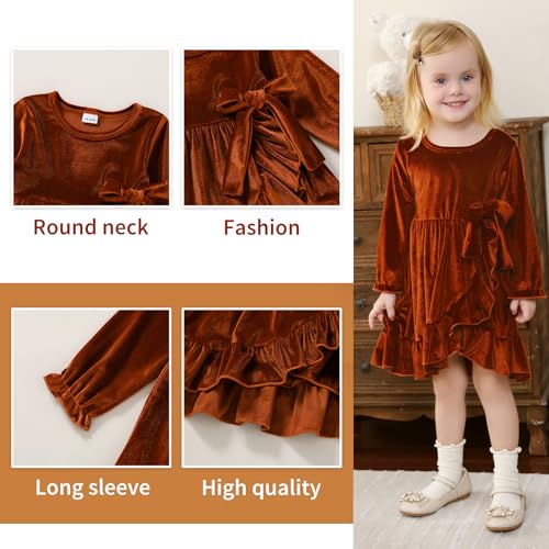 YOUNGER TREE Kids Toddler Dress Baby Girls Fall Dresses Ruffle Long Sleeve Bowknot Casual Winter Dress for Girl4