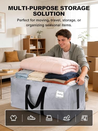 Image of HOMESURE Supports 200lbs Heavy Duty Moving Bags - Strong Zipper & Wrap-Around Handles - Water-Resistant Storage Totes, Durable Alternative to Moving Boxes - 8 Pack - Silver