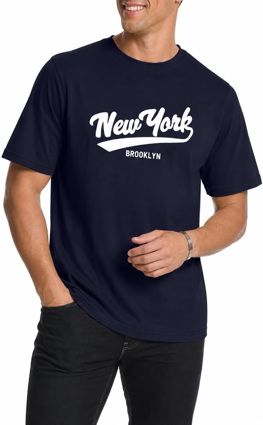 Aiyino Mens New York Graphic T-Shirt Casual Varsity 100% Cotton Tee