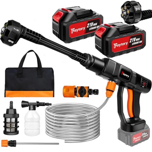 Cordless Pressure Washer 21V 45 Bar/652 PSI Portable Pressure Washer with 2PCS 3.0Ah Battery 6-in-1 Adjustable Nozzle 5m Hose Pressure Cleaner for Car/Floor/Garden Cleaning & Watering