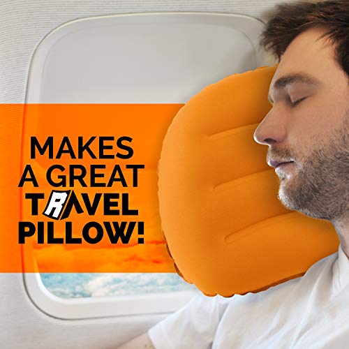 Rugged Camp Camping Pillow - Inflatable Travel Pillows - Multiple Colors - Compressible, Lightweight, Ergonomic Head Neck Support Camping Plane Travel - Lumbar Back Support (Orange/Black)