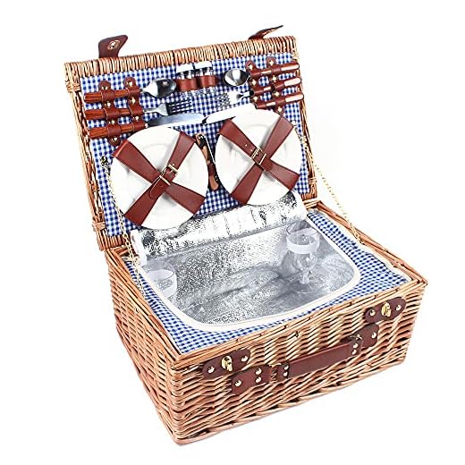 Large Handmade Picnic Basket Set for 4