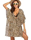 ADOME Swimsuit Cover Ups Women's Bathing Suit Coverups Dress Bikini Beachwear with Drawstring Lepord