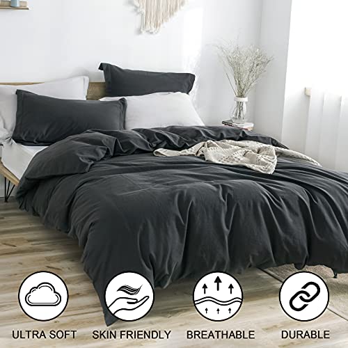 Phf Linen Duvet Cover Set King, Upgraded French Linen Blend Duvet Cover Set, Comfy Elegant Comforter Cover Set For Hot Sleepers, 1 Duvet Cover And 2 Pillowshams, 106"X 92", Dark Grey Blackish #TOP1