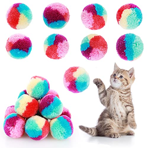 TIESOME Regenbogen Katzenspielzeug Bälle, 20 Stück, 3 cm, weicher Katzenball, bunte Katzen Pom Pom Bälle Kätzchen Puff Bälle Indoor Katzen...