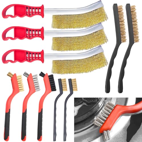 Jeu de 10 Brosse Metallique Ensemble de Brosse Métallique Professionnelles à Main Écouvillon Métallique pour Meuler et Ébavurer Nettoyer le Métal Bois Objets Artisanaux et Articles Ménagers