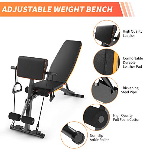 Adjustable Weight Bench Press, Foldable Workout Bench Sit Up Incline, Multi-Purpose Bench, Training Bench for Home Gym Foldable Flat/Incline/Decline FID Bench Press for Full Body Workout