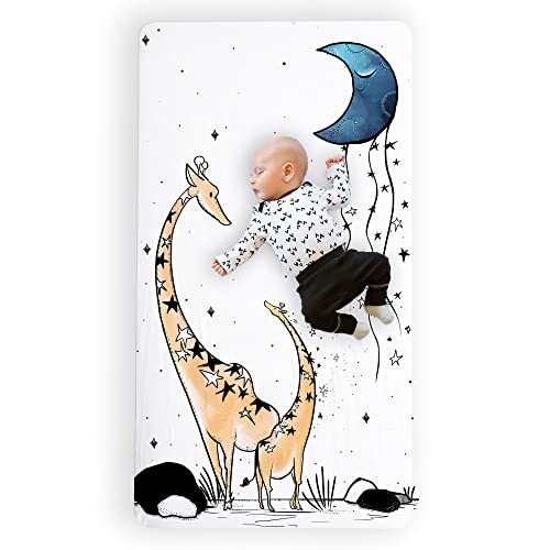 Image of JumpOff Jo - Fitted Crib Sheet, Super Soft Breathable 100% Cotton Baby Crib Sheet for Standard Crib Mattresses and Toddler Beds, 28 in. x 52 in. - Giraffe and a Calf