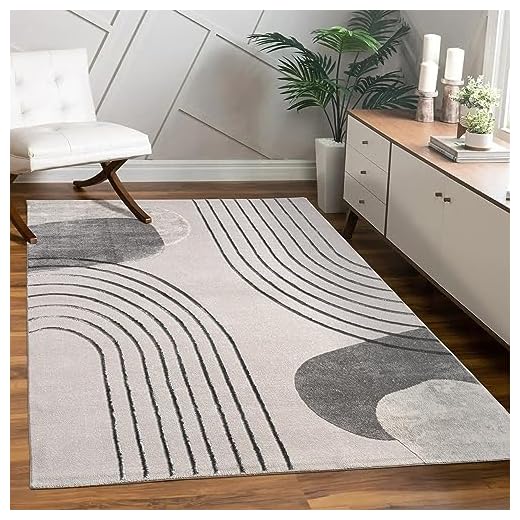 Paco Home Tapis Salon Chambre à Coucher Moderne Floral Brillant Motif Palmier Design Floral Géométrique Effet Haute Profondeur 3D, Dimension:160x230 cm, Couleur:Gris 4