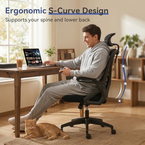 Image of Mesh Office Chair with Adjustable Lumbar Support, Ergonomic High Back Desk Chair with Headrest, Swivel Rolling Computer Chair for Home Office (Black)