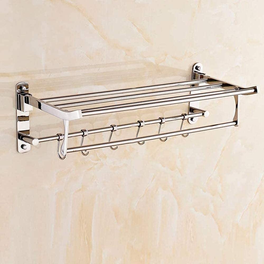 LMYSXAOZ LNNSHX Simple Stainless Steel Towel Rack Hooks Foldable Shelf Wall Mounted Rail Rust Proof Bathroom (Size : 50CM) (60CM)