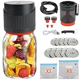 Elektrischer Vakuumierer für Gläser Set, 4-in-1 Mason Jar Vakuumiergerät für Einmachgläser mit Automatik-Stopp & LED-Display, 1200mAh Akku, inkl. Verschlüsse, Beutel, Weinpumpen & Zubehör