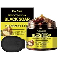 Marokko Exfoliate Schwarze Seife mit Peeling-Handschuhe,Schwarze Seife mit Argan und Rose,Marokko Körperpeeling,Bio Morocco Black Soap,Feuchtigkeitsspendende seife Schwarz für Weiche Haut