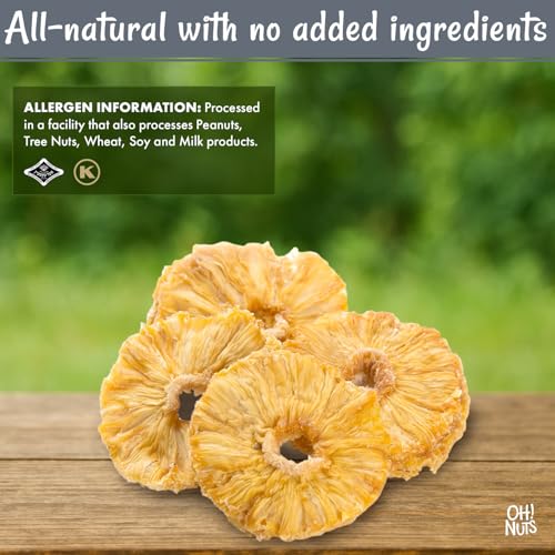 Oh! Nuts Dried Pineapple Natural - 1 LB - Dried Fruit Rings - Organic Unsweetened - Dehydrated Fruit Bites - Packed in New York Zip-Seal Bag for Exceptional Freshness