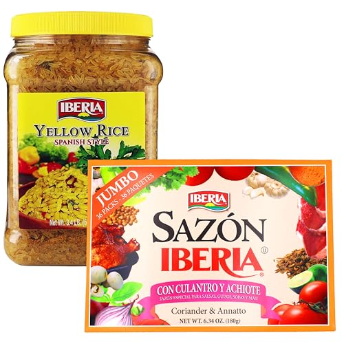 Sazon Iberia with Coriander and Achiote 6.34 Oz (36 Packs) + Iberia Spanish Style Yellow Rice, 3.4 lbs.
