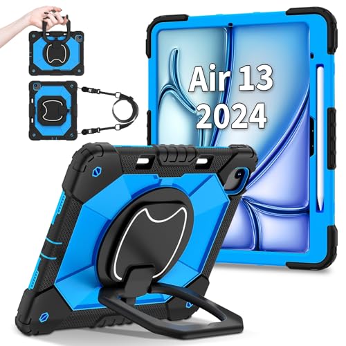Housse iPad Air 13 M2 2024 coque antichoc avec support rotatif et bandoulière