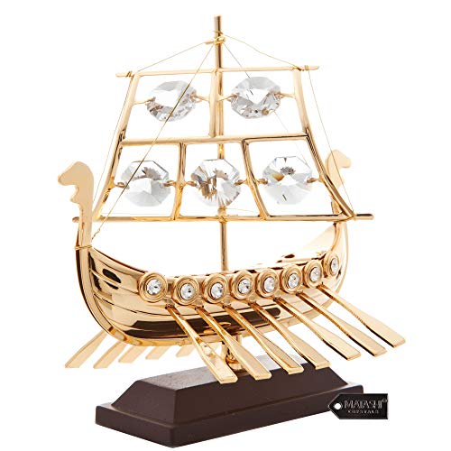 Matashi 24 K Chapado en Oro de Cristal con Adorno de Barco, Viking Ship on Base