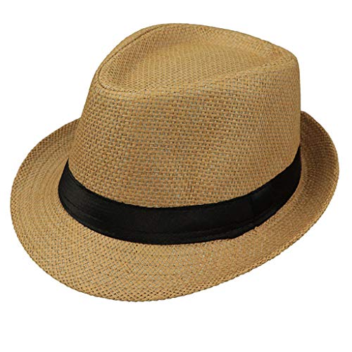 JOYKK Niños Sombrero de Paja Playa de Verano Jazz Panamá Trilby Fedora Sombrero Gángster Gorra Sombreros al Aire Libre Respirable Niñas Niños Sombrero para el Sol - F # Camel