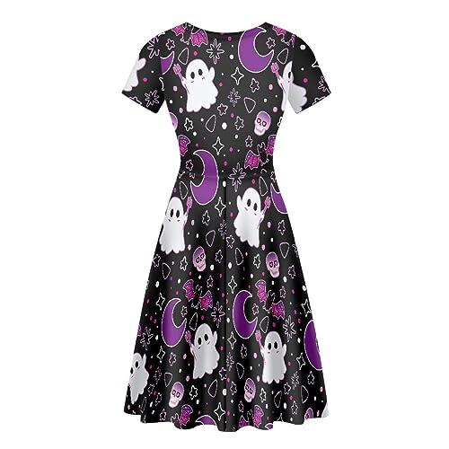 Image of POLERO Sunflower Dress for Women Floral Summer Dresses Short Sleeve Casual Sundresses Midi Dresses