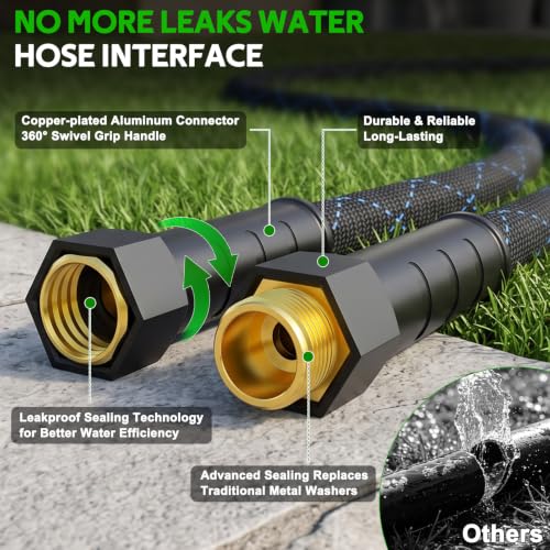 Non-Expanding Garden Hose 25ft w/10 Function Nozzle, Lightweight Water Hose by PUUKU - Used condition - Image 4