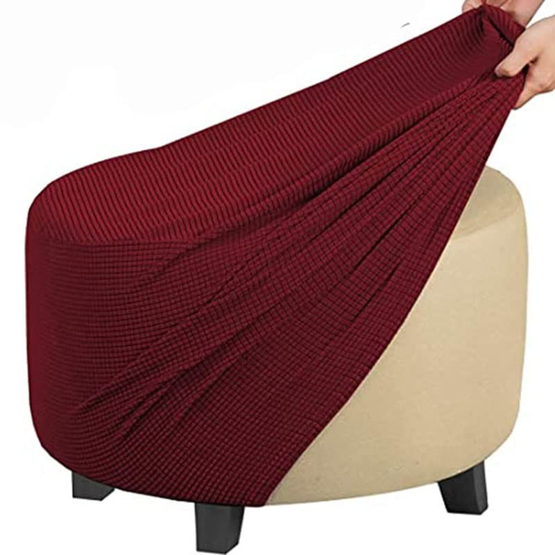 GUNDAN Round Footstool Cover Gray Stretch Ottoman Cover, Fabric Removable Large Stretch Pouffe Cover Anti-Slip Foot Stool Jacquard Slipcovers With Elastic Bottom, Machine Washable