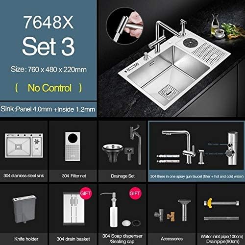 Handmade Brushed Sink 304 Stainless Steel 4mm Thickness High Pressure Cup Washer Bar Counter Kitchen Sink (Color : Set 5) (Set 3)