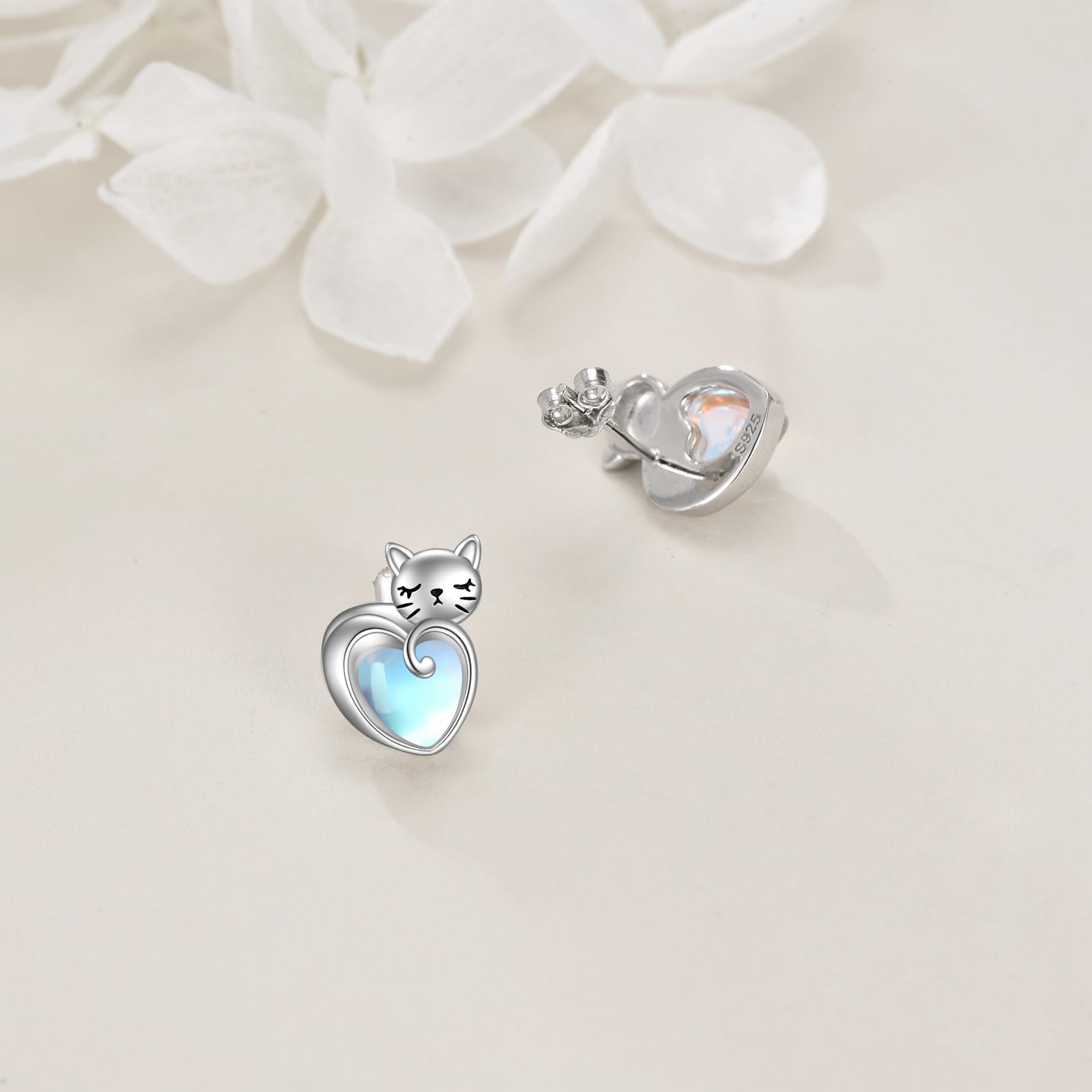 Orecchini con pietra di luna per donne e ragazze, in argento Sterling 925, koala/gatto/gufo/mucca/pipipistrello/maiale, idea regalo per gioielli con pietra di luna