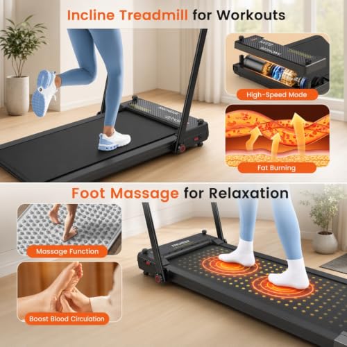 Image of FUNMILY Incline Walking Pad Treadmill with Handle Bar, Folding Treadmills for Home Small, 3.5HP Portable Treadmill with Desk, 350 lbs Weight Capacity, Walking Pad with Remote Control and LED Display