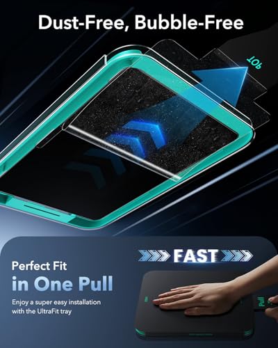 Image of ESR 2 Pack Armorite Full Screen Protector for iPad Air 11 Inch M4 /M3 /M2 (8th /7th /6th Generation, 2026 /2025 /2024), 9H Hardness Tempered Glass Screen Guard With Ultrafit Tray, Military Grade, HD Clarity