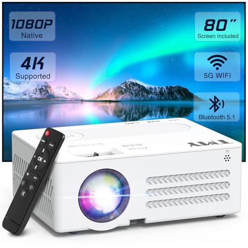 TMY Projector with WiFi and Bluetooth【80' screen included】Native 1080P Outdoor Projector, 4K...