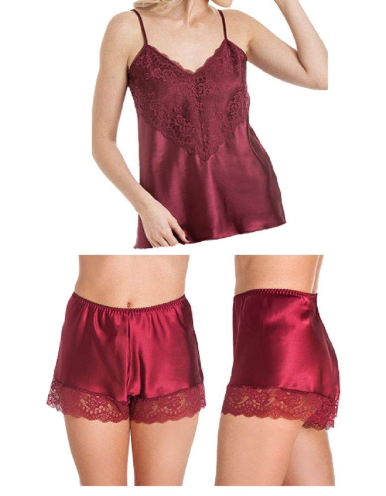 Undercover CT46-F58 Womens Luxury Satin Camisole Knicker Set Claret XOS