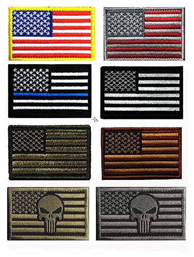US Flag Tactical toppe, 8 pezzi usa America bandiere teschio militare tattico toppe completamente ricamato bordo attività outdoor morale targhette per tappi, borse, gilet tattico, militare uniforme