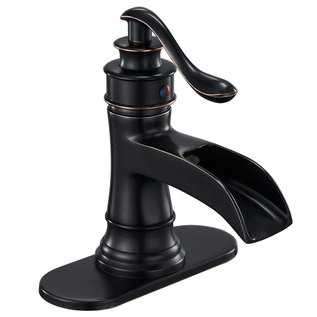 Homevacious Bathroom Faucet Waterfall Sink Faucets Oil Rubbed Bronze Single Handle Farmhouse Sink Vanity 1 Hole or 3 Hole Basin Mixer Tap Lavatory Faucet with Deck Plate - Oil Rubbed Bronze