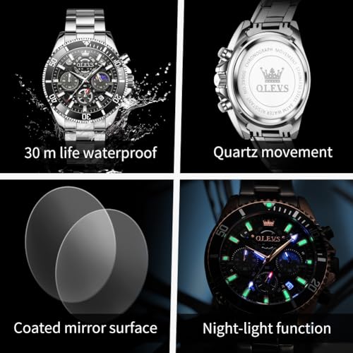 Image of OLEVS Watch for Men Original Branded Premium Mens Analog Quartz Watches Chronograph Stainless Steel 3ATM Waterproof Wrist Watch for Man