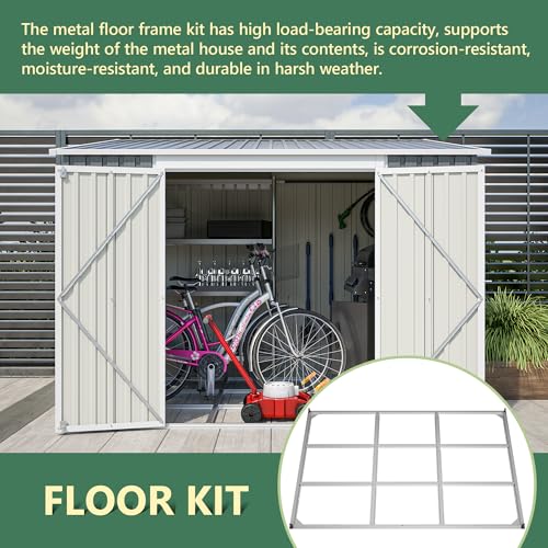 Image of YOPTO 8x6 FT Lean to Outdoor Storage Shed W /Adjustable Lockable Double Side Doors,Metal Shed W /Floor Frame & 2 Air Vents,Garden Tool House W /Updated Frame Structure,for Backyard Patio Lawn,Gray